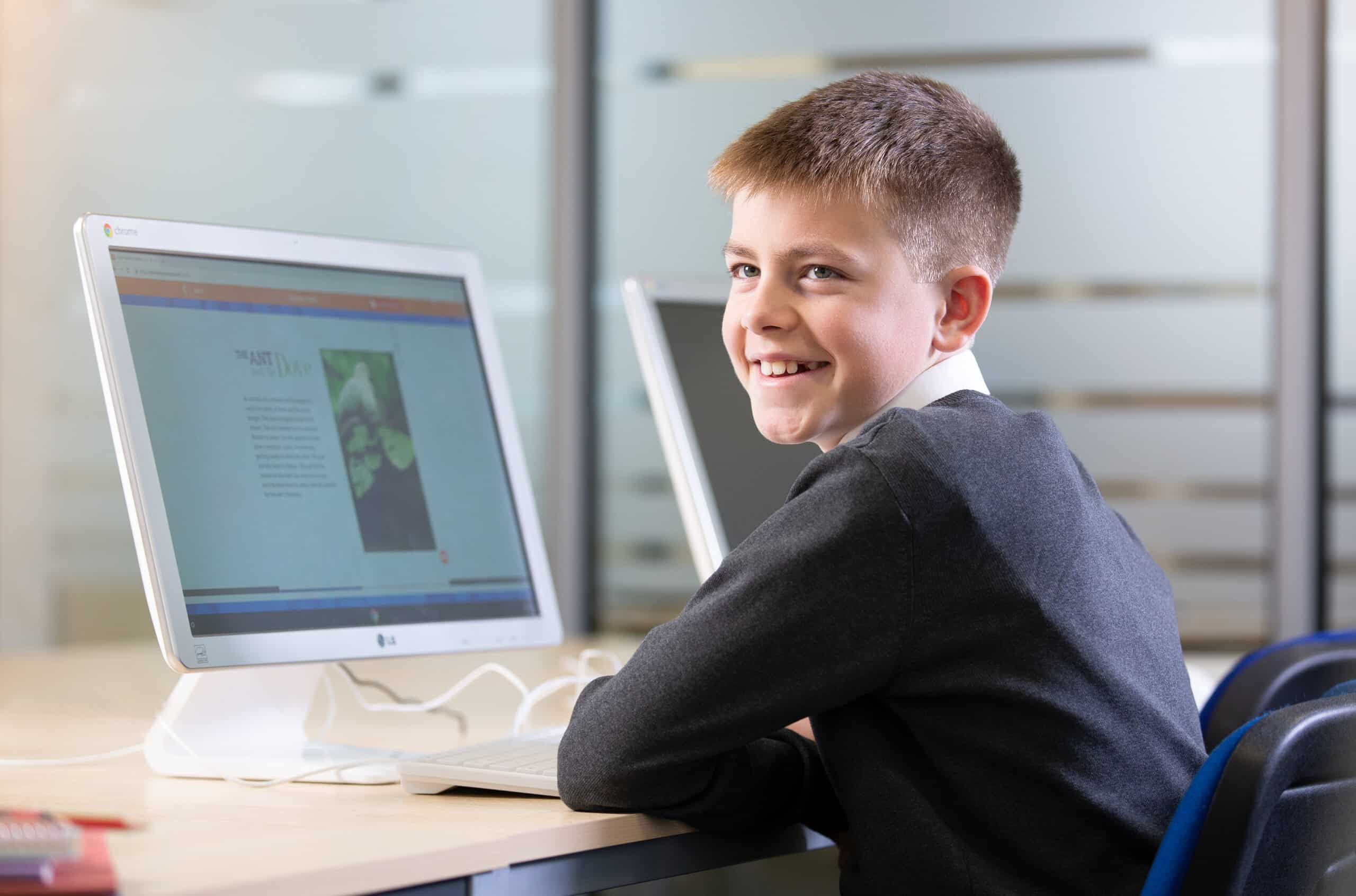 Child using lexia on computer