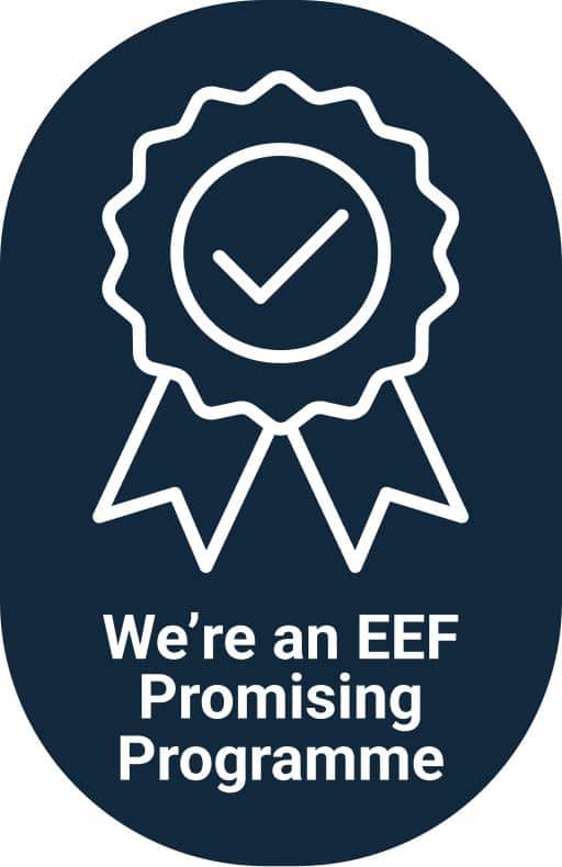 We're an EEF promising programme badge with inverted colours