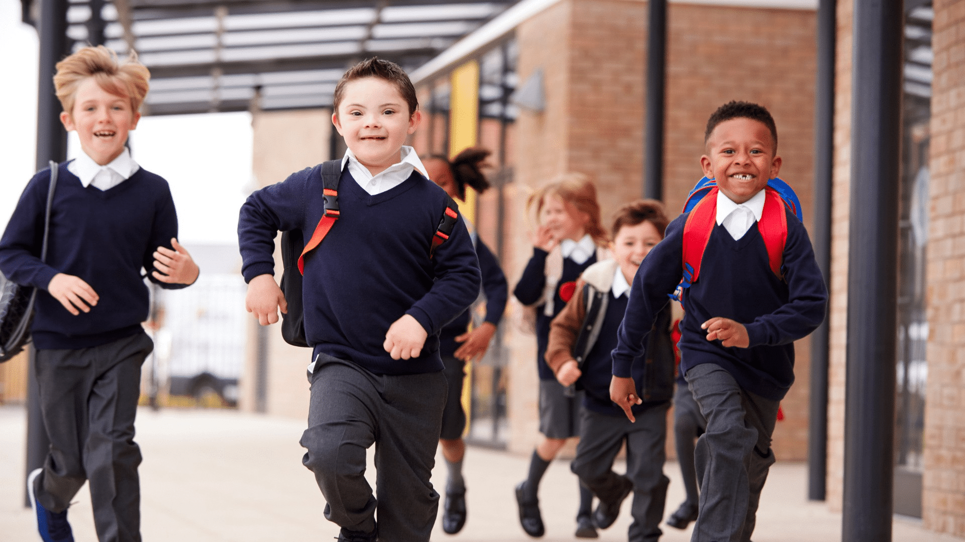 KS2 pupils running towards camera