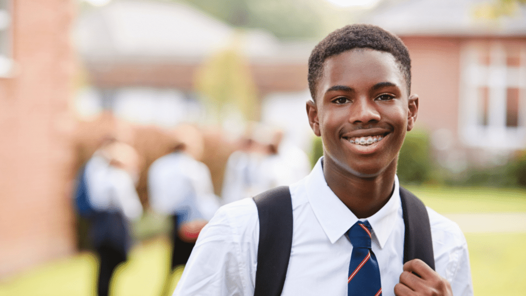 smiling KS3 student with blurred background