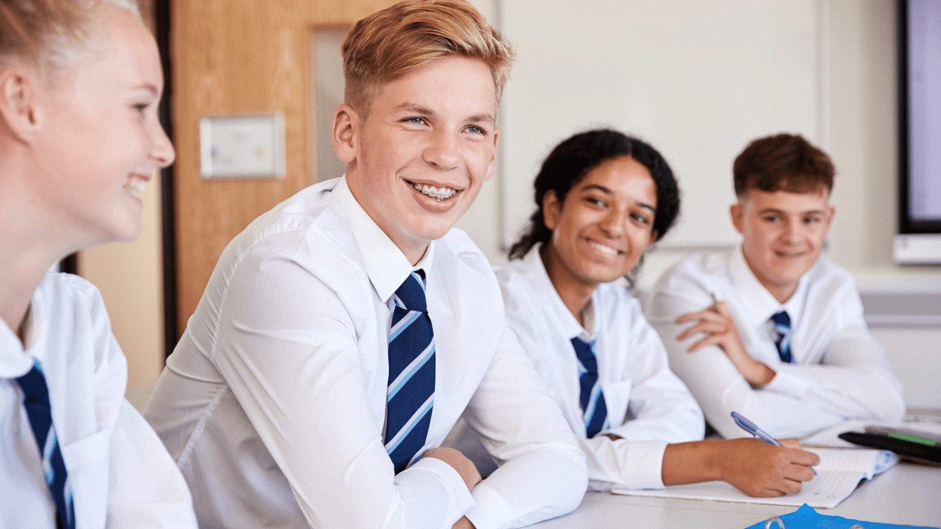 KS4 children sat in line